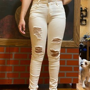 White ripped jeans